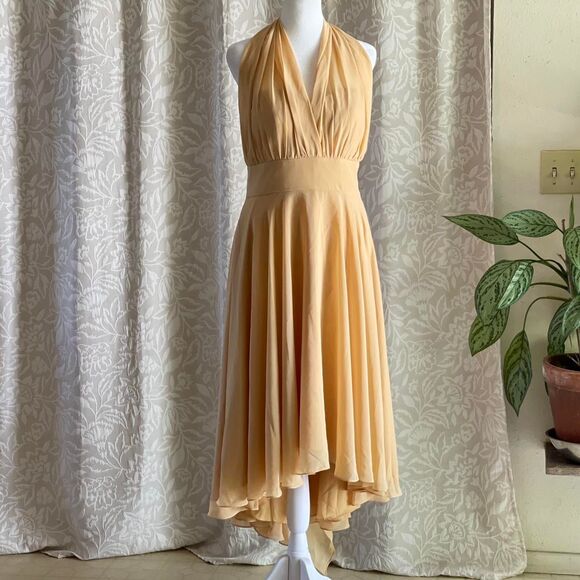 NWT JJ's House Yellow Gold 50s Style Chiffon Convertible Cocktail Dress Size 8 - Picture 1 of 8
